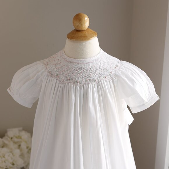 Feltman Brothers White Bishop Dress Smocked Embroidery Special Occasion NEW - Picture 5 of 6